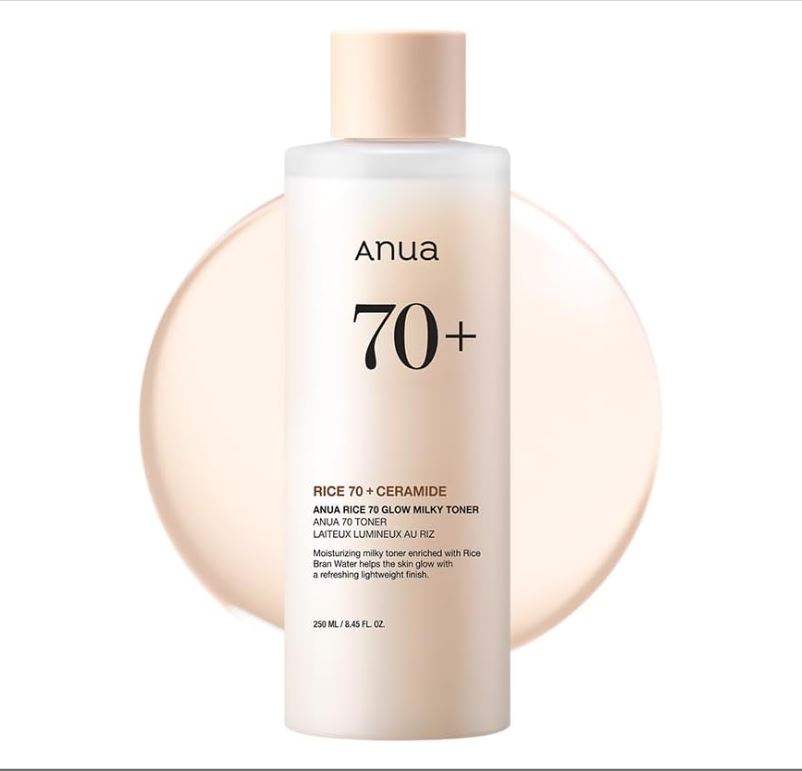 ANUA Rice 70 Glow Milky Toner – Rice Water, Niacinamide, & Ceramides for Glass Skin, Fragrance-Free & Fungal Acne Safe, 250ml / 8.45 fl. oz.